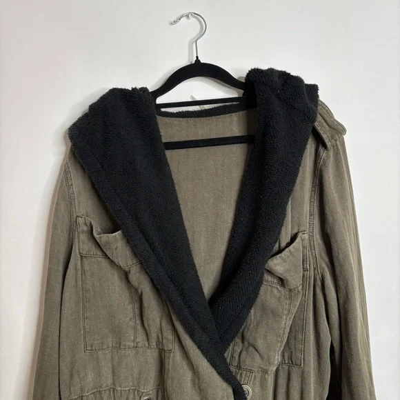 Free People Soft Peplum Hooded Military Army Green Cargo Jacket size Large - Picture 3 of 15